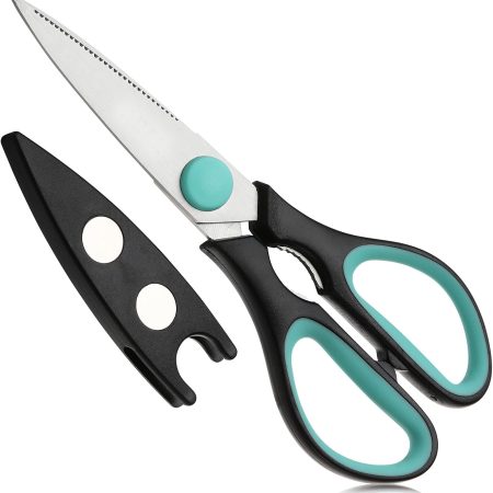 All Purpose Kitchen Shears with Protective Sheath, Dishwasher Safe, Stainless Steel Micro-Serrated Blades, Soft Grip Comfort Handle