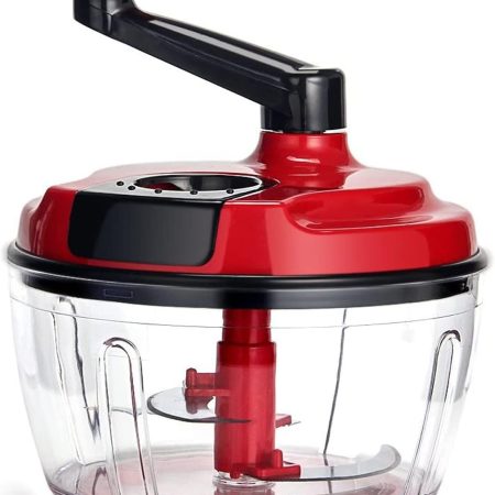 Manual Food Processor with Crank, 8-Cup Hand-powered Chopper Mincer Blender with Clear Container