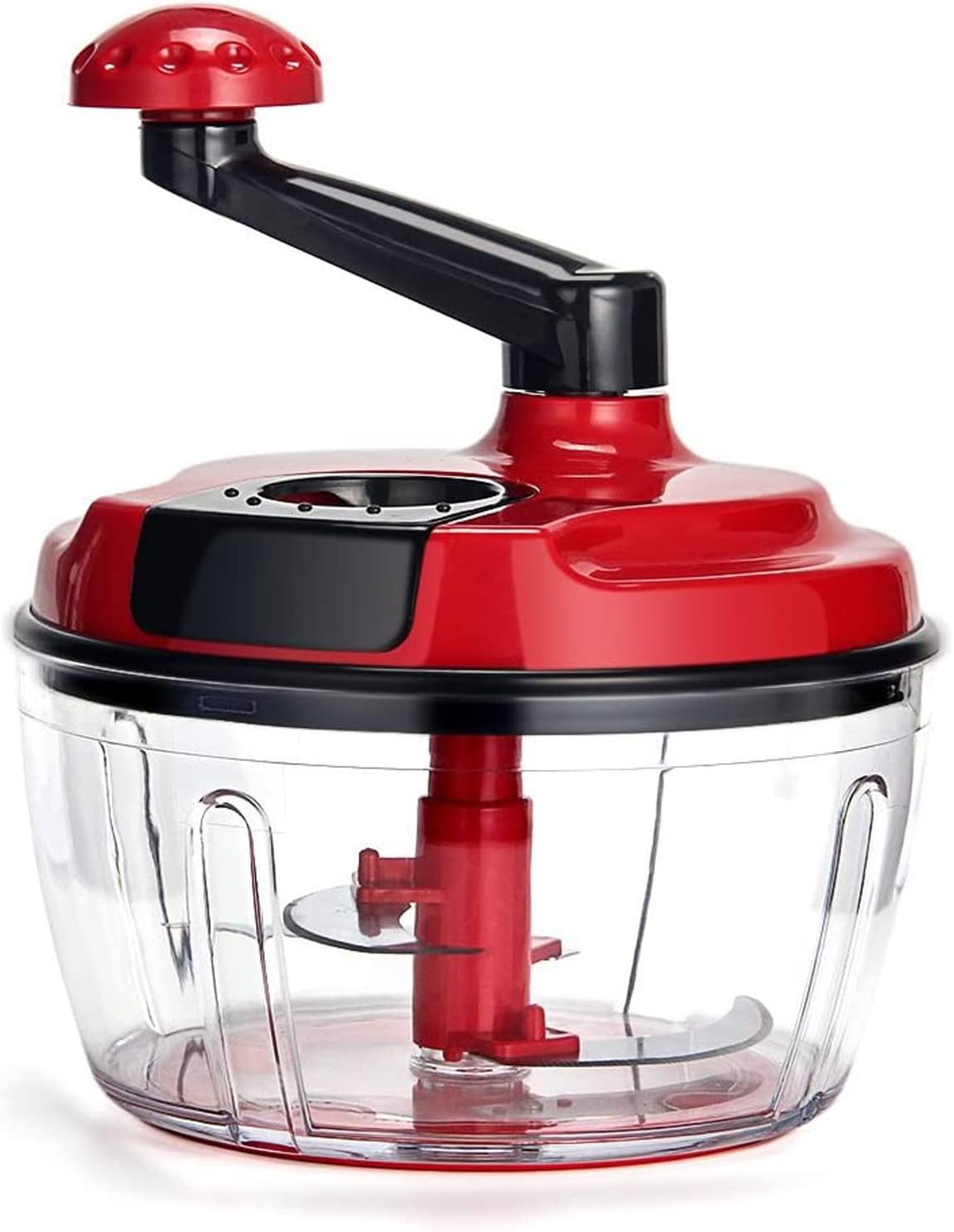 Manual Food Processor with Crank, 8-Cup Hand-powered Chopper Mincer Blender with Clear Container