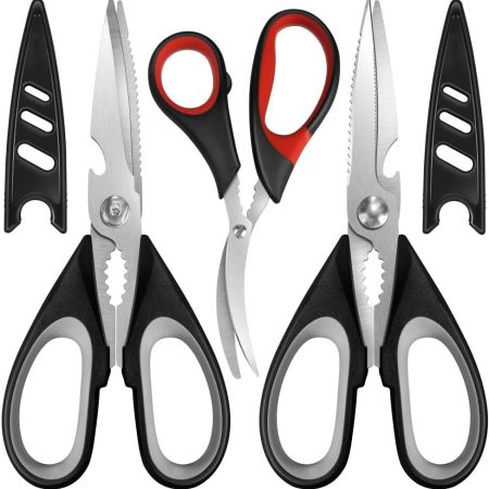3-Pack All Purpose Kitchen Shears with Serrated Blade, Stainless Steel Cooking Scissors with Protective Sheath