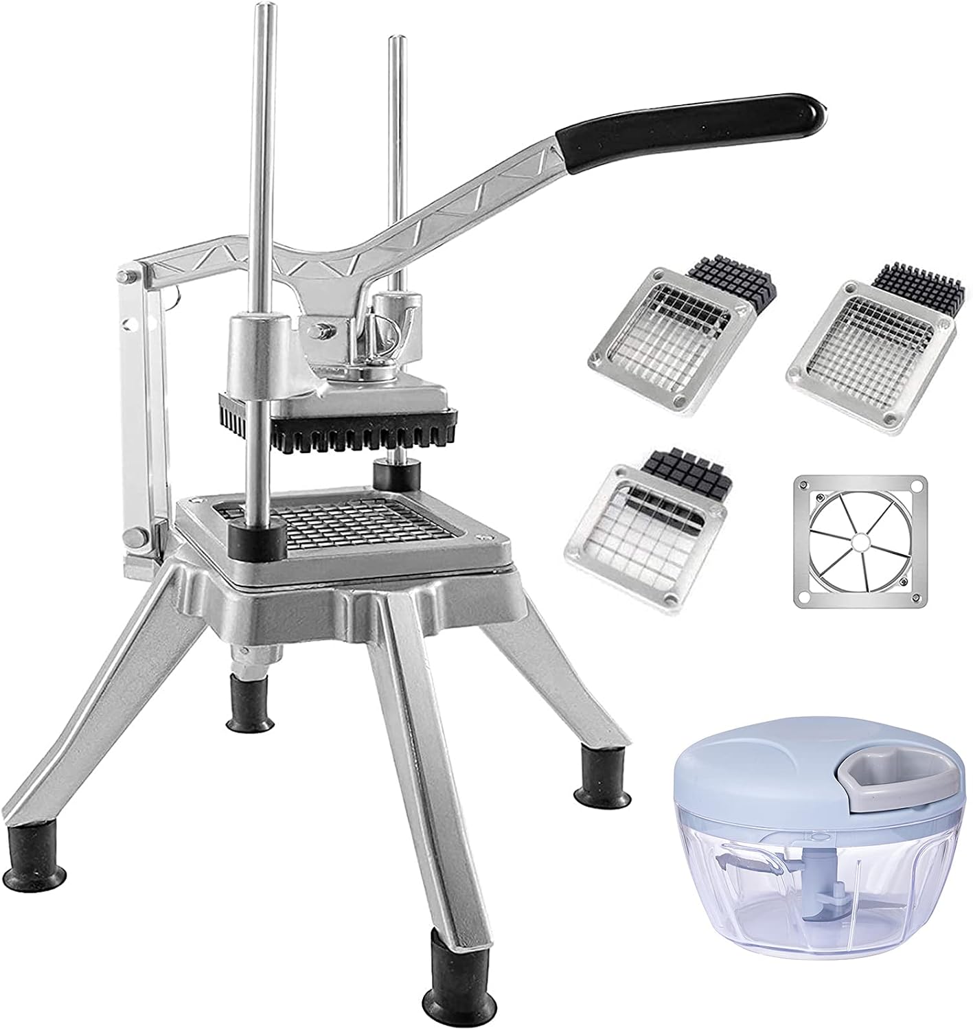 Commercial Vegetable Fruit Chopper with 6-Wedge Slicer & 1/4″&3/8″&1/2" Blades, Professional Food Dicer French Fry Cutter Onion Slicer Stainless Steel