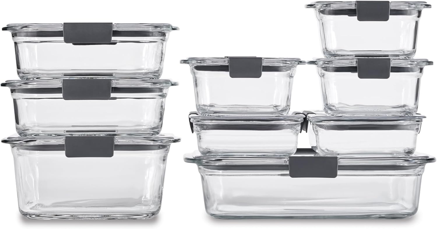 Glass Food Storage Containers, Assorted Sizes, Set of 9, BPA-Free, Leak-Proof