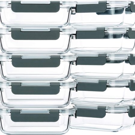 10-Pack 22 oz Glass Meal Prep Containers with Lids, Food Storage Containers, Microwave Oven Freezer Dishwasher Safe