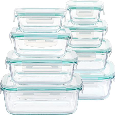 8 Pack Glass Food Storage Containers with Airtight Lids, Meal Prep Lunch Containers, Leakproof, Microwave Oven Freezer Dishwasher Safe, BPA Free