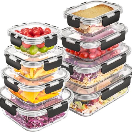 8 Pack Glass Food Storage Containers with Lids, Meal Prep Containers, Airtight Bento Boxes with Leak Proof Locking for Microwave Oven Freezer and Dishwasher, BPA Free
