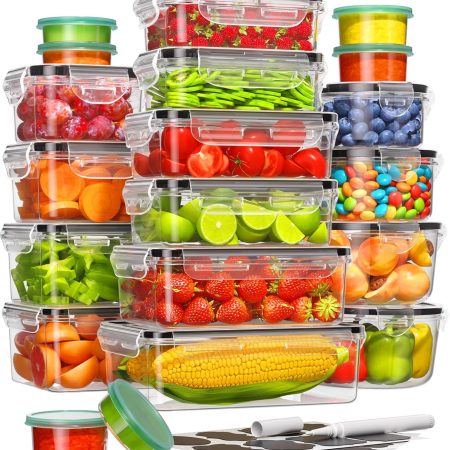 40 Piece Food Storage Containers with Lids, BPA-Free Plastic Containers for Kitchen Storage, Leak Proof Meal Prep Containers with Labels & Pen