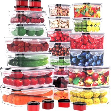 56-Piece Food Storage Containers with Lids Airtight, Plastic Container for Pantry Stackable Kitchen Organization, Microwave Dishwasher Freezer Safe, Leak Proof