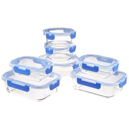 Glass Food Storage Containers, Leak Proof, Oven Safe, Set of 7, 14 Pieces Including Lids, BPA-Free